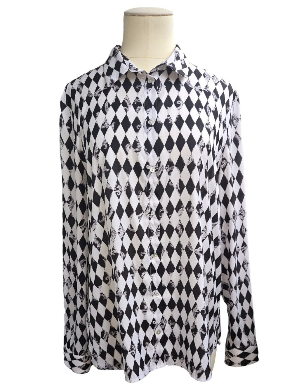 H&M Harlequin Diamond Long Sleeve Blouse Top